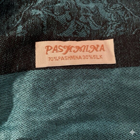 Pashmina Silk Blend Vtg Scarf Peacock Blue Shawl Wrap Fringe Tassels Classic - Picture 4 of 4